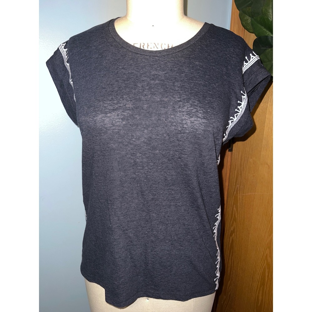 Market & Spruce Womens Black Embroidered Trim Tee Top Short Sleeve Casual Small